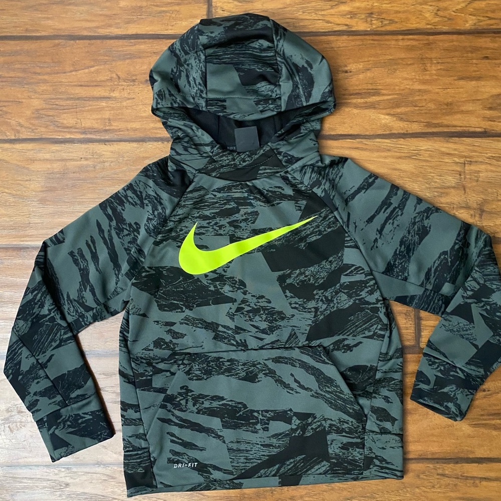 Nike Gray Camo Hoodie with Neon Yellow Swoosh